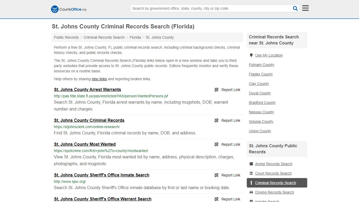 Criminal Records Search - St. Johns County, FL (Arrests ...