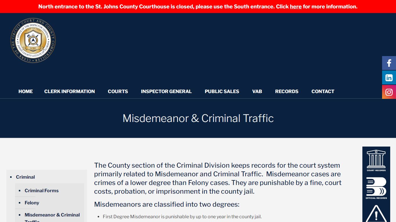 Misdemeanor & Criminal Traffic - St. Johns County Clerk of ...